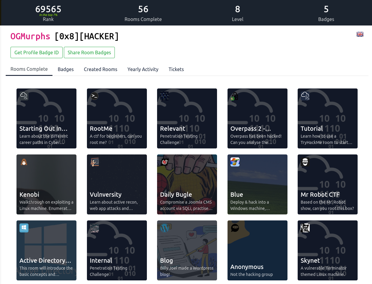 TryHackMe progress preview